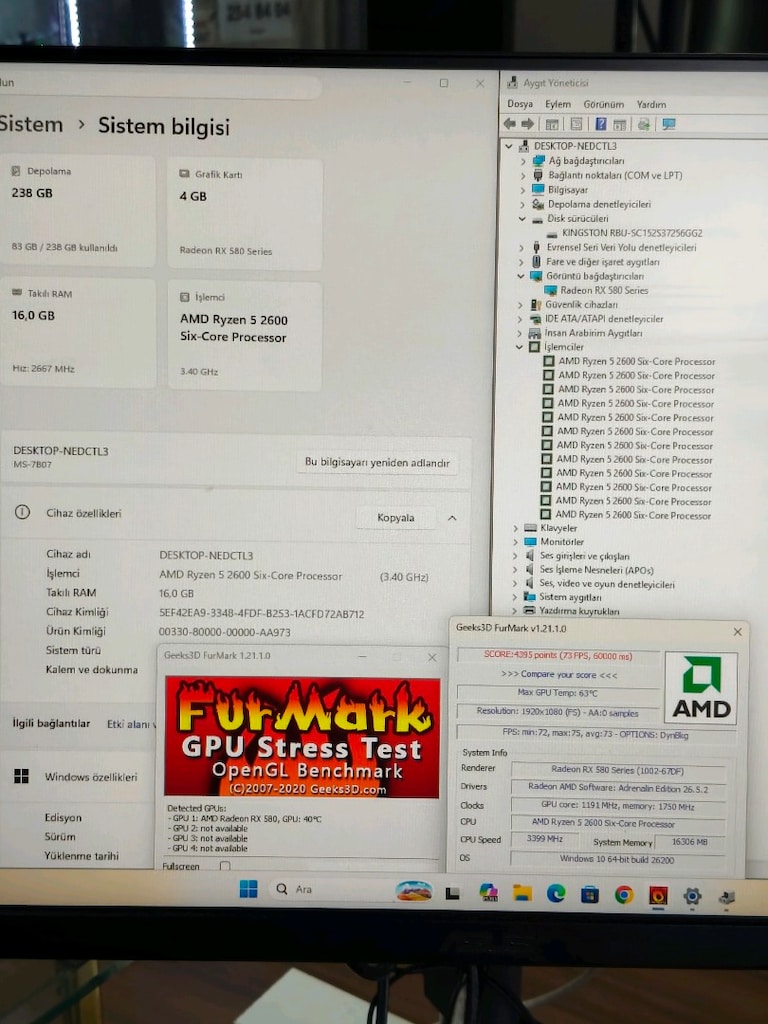 RYZEN5 2600 4GB RX 580 16GB RAM 256 SSD OYUNCU KASASI - 7