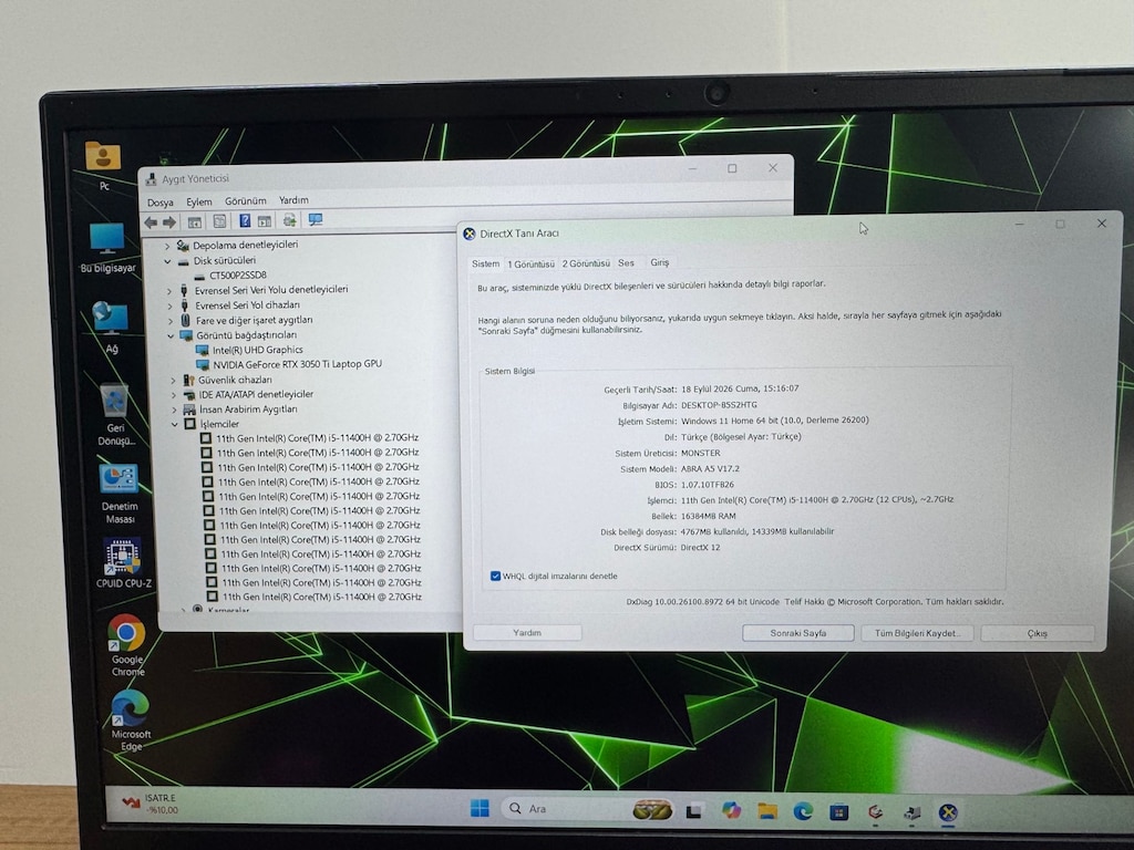 MONSTER ABRA A5 RTX3050Tİ İ5-11400H İŞLEMCİ 16 GB RAM 512 GB SSD - 7
