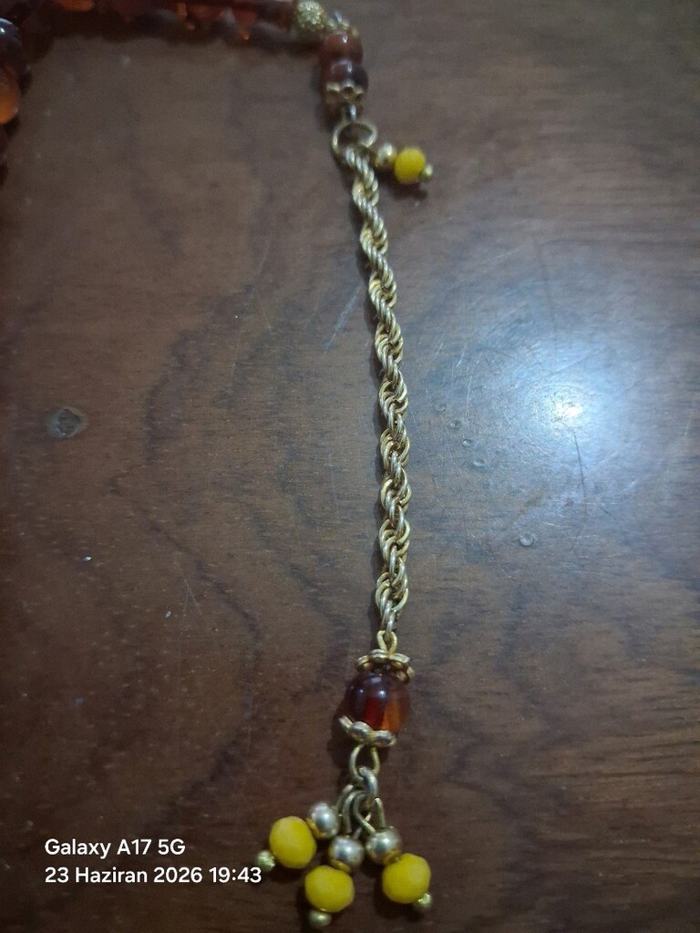 bilek boy.hareli,gümüş püskül üzeri,altın kaplama tesbih - 3