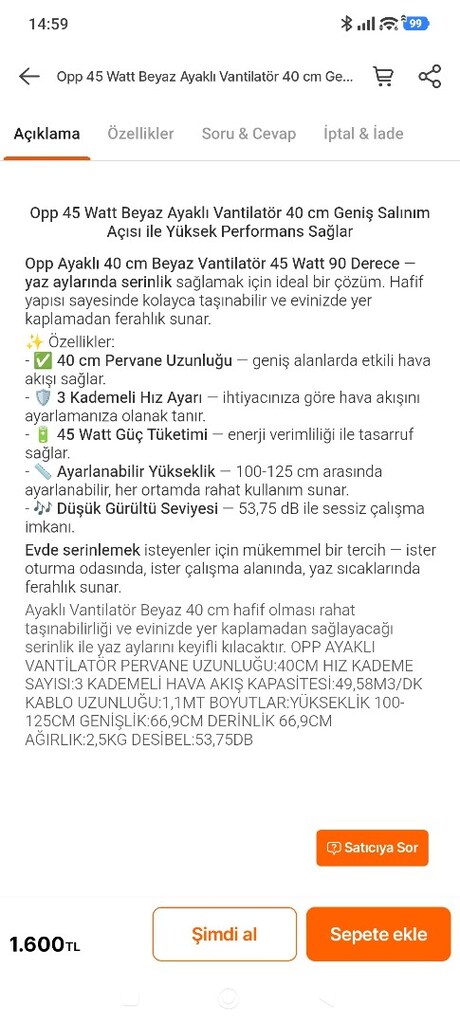 opp 45watt vantilatör sıfır. - 5
