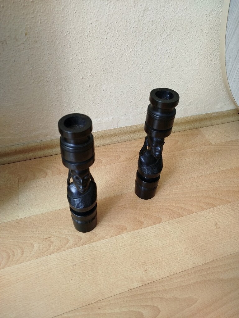 Antika El yapımı Ahşap Mumluk boy 25 cm Afrika'dan alındı iki adet - 8