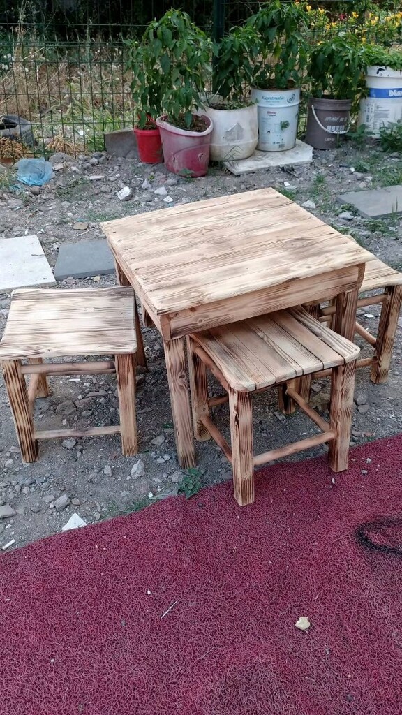 ahşap tabure masa takımı - 4
