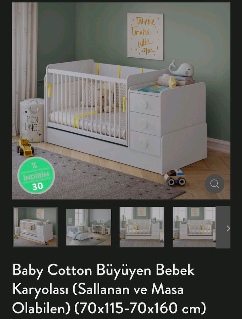 Baby Cotton Büyüyen Bebek Karyolası ÇİLEK - 4