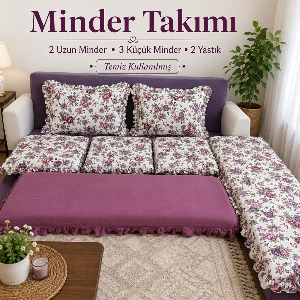 Özel Dikim 7 Parça Minder Takımı – Çiçek Desenli, Şık ve Kaliteli