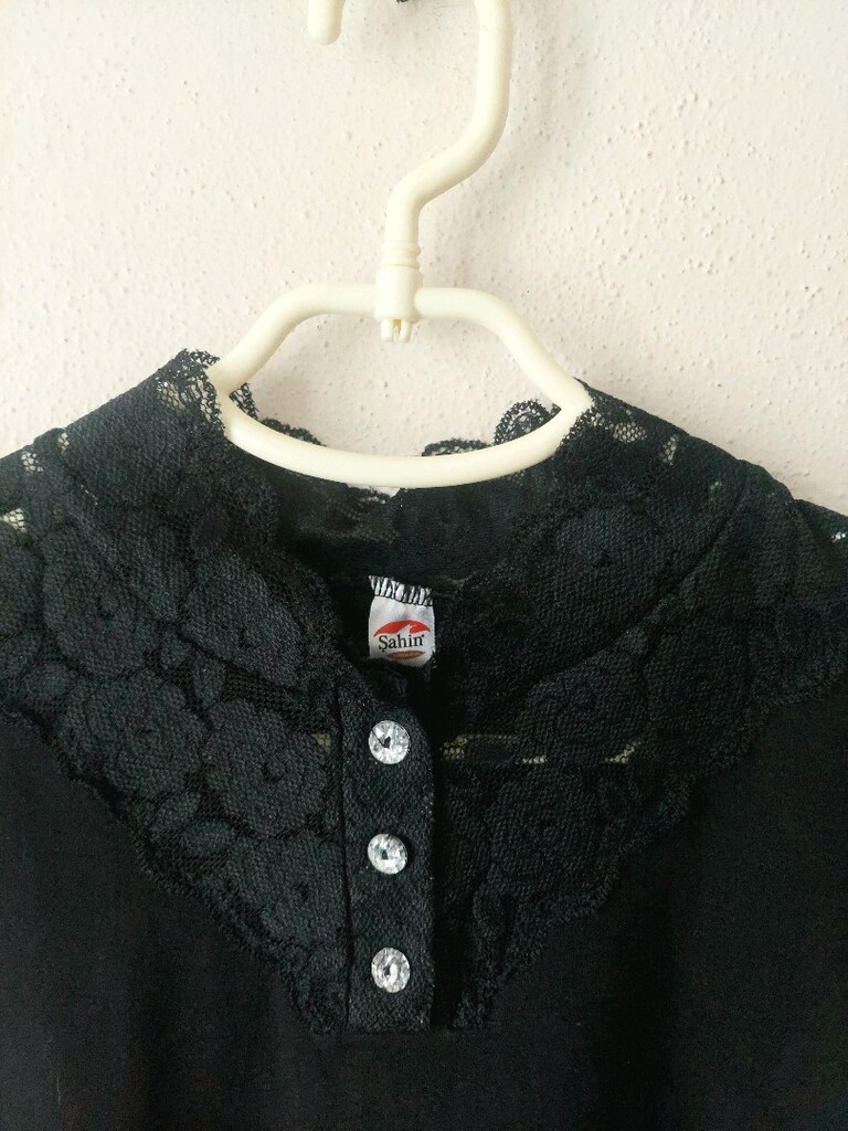 dantel detaylı dik yaka elastan bluz - 3