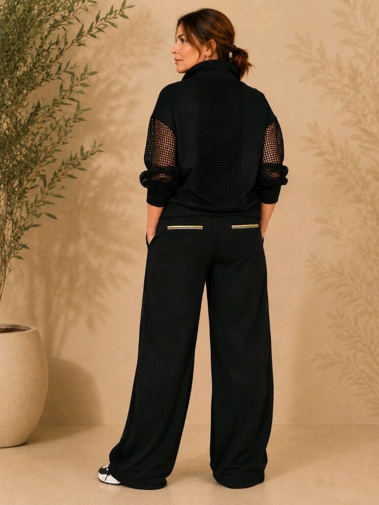 XL-XXL Siyah Fileli Ceket + Pantolon Kadın Kombin - 4