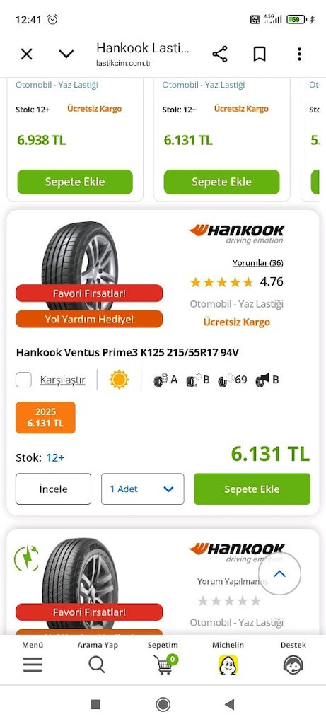 215/55/17 YENİ AYARINDA DİŞ DERİNLİKLERİ MÜKEMMEL 4 ADET TOPLAM 8750 t - 7