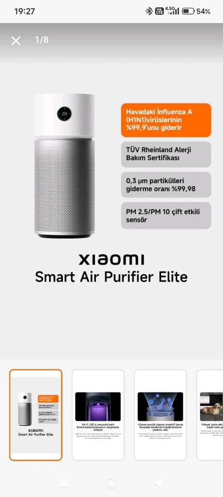 Xiaomi smart air purifier elite hava temizleyici alalı 8 Ay oldu
