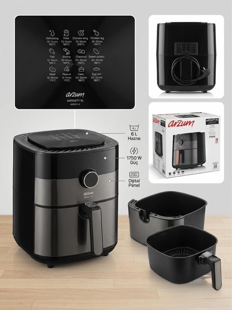 Arzum Airtasty XL 6L Dijital Airfryer (Faturalı ve Tertemiz)