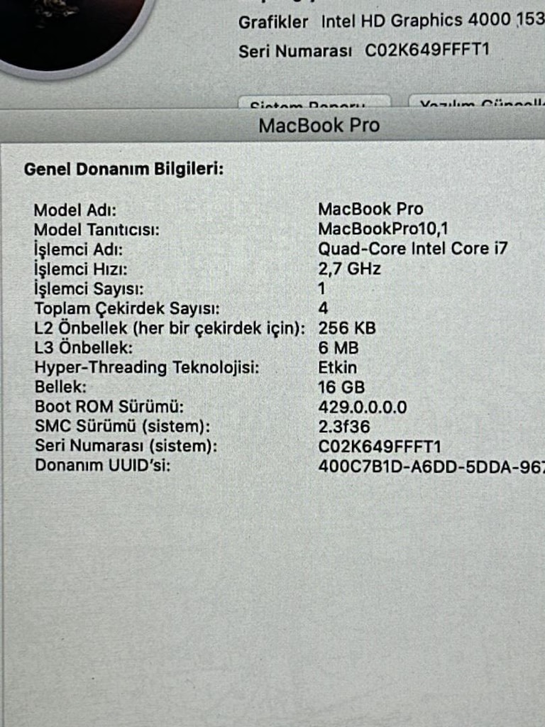MacBook Pro 15,4 ″ Retina Ekran i7 İşlemci - 11
