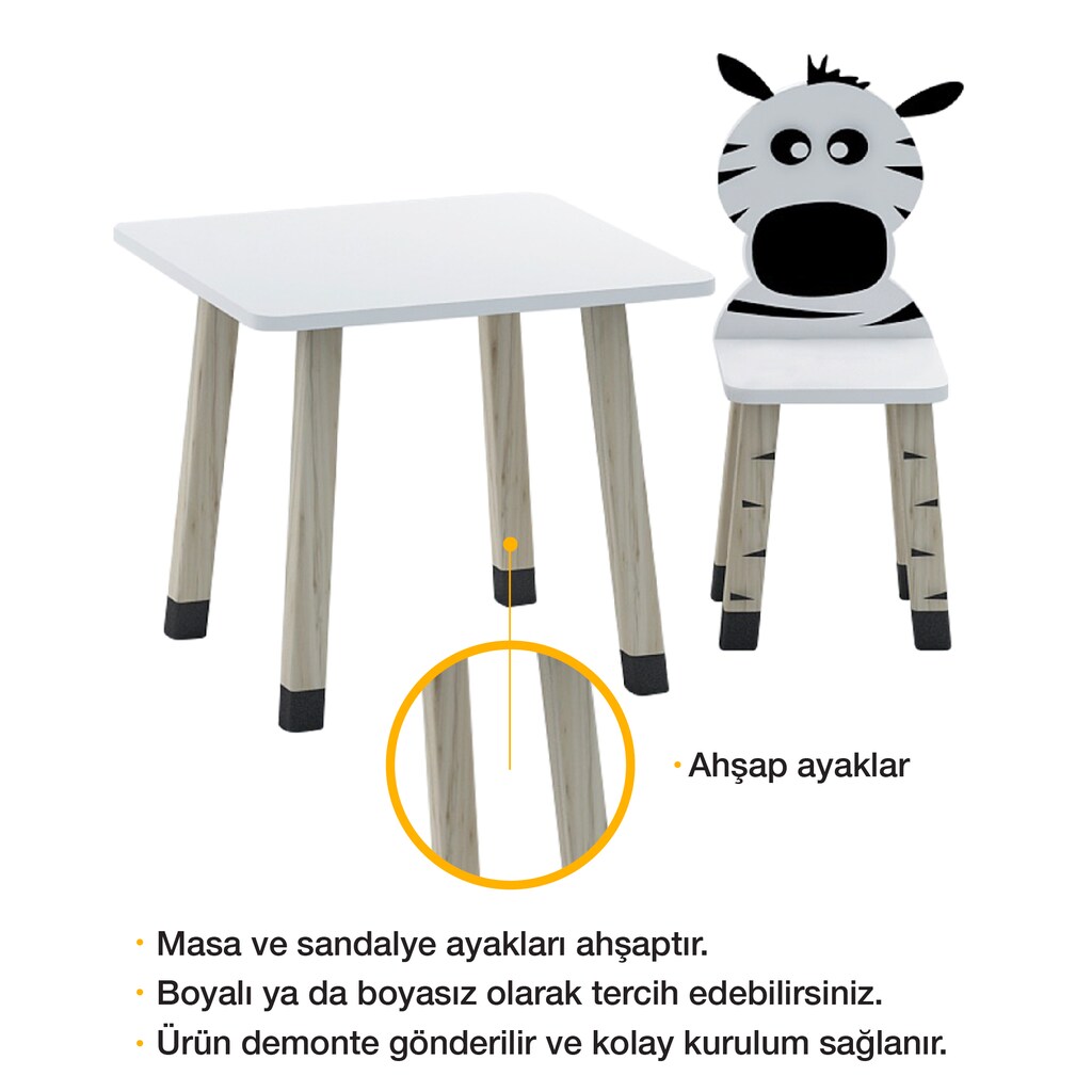 ahşap zebra temalı masa sandalye etkinlik çalışma masası - 4