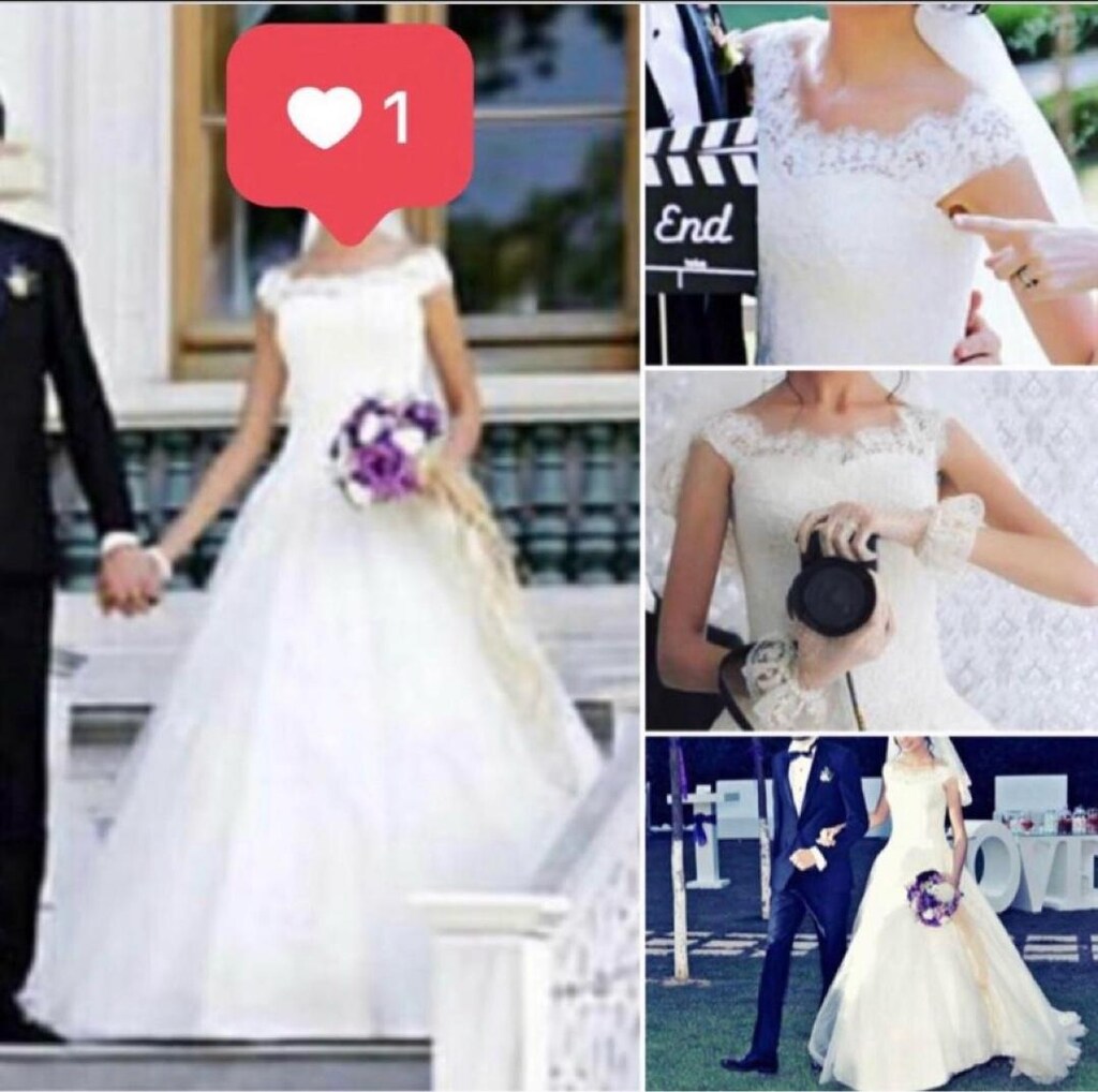 Kayık yaka a kesim dantel gelinlik