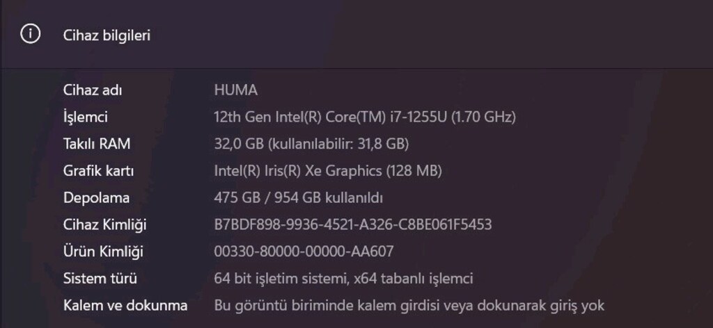 Monster Huma H5 V4.2 / i7-1255U / 16GB RAM / 512GB SSD / Kutulu-Fatura - 5