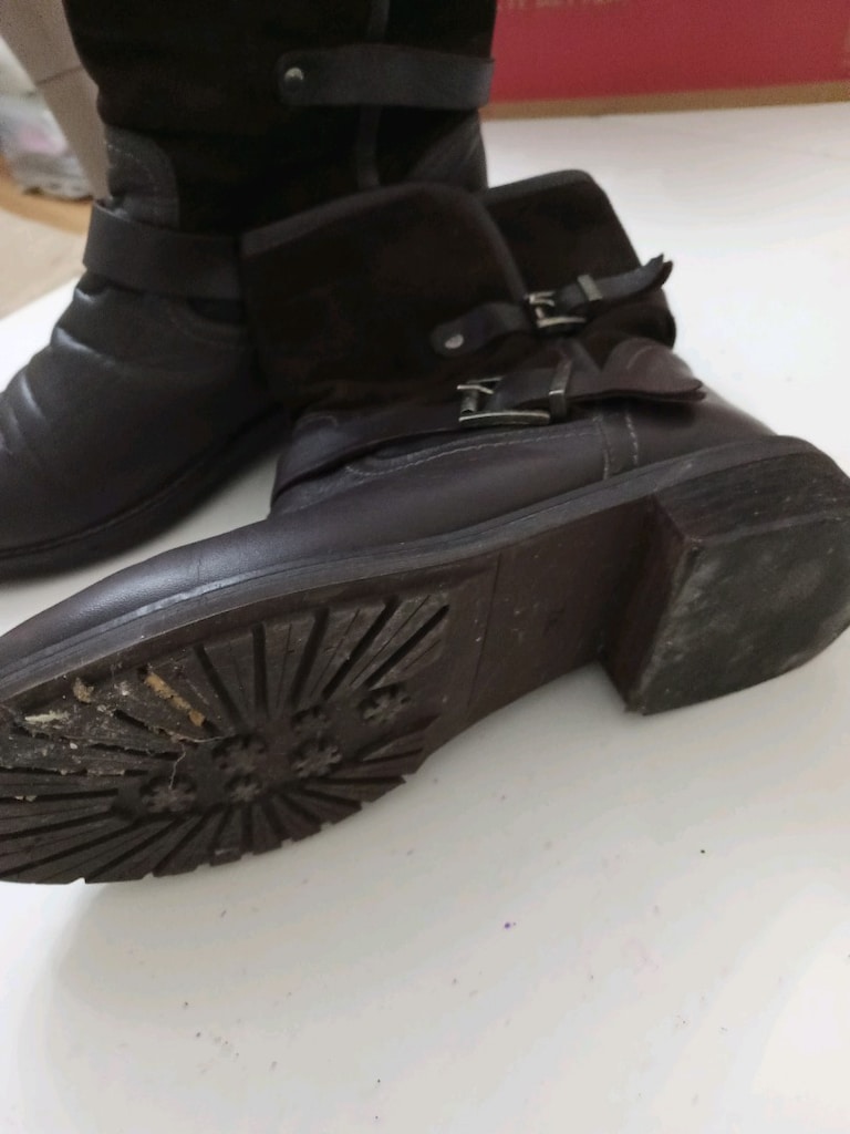 tergan Kahverengi Süet/Deri Çift Tokalı Kadın Biker Bot - 4