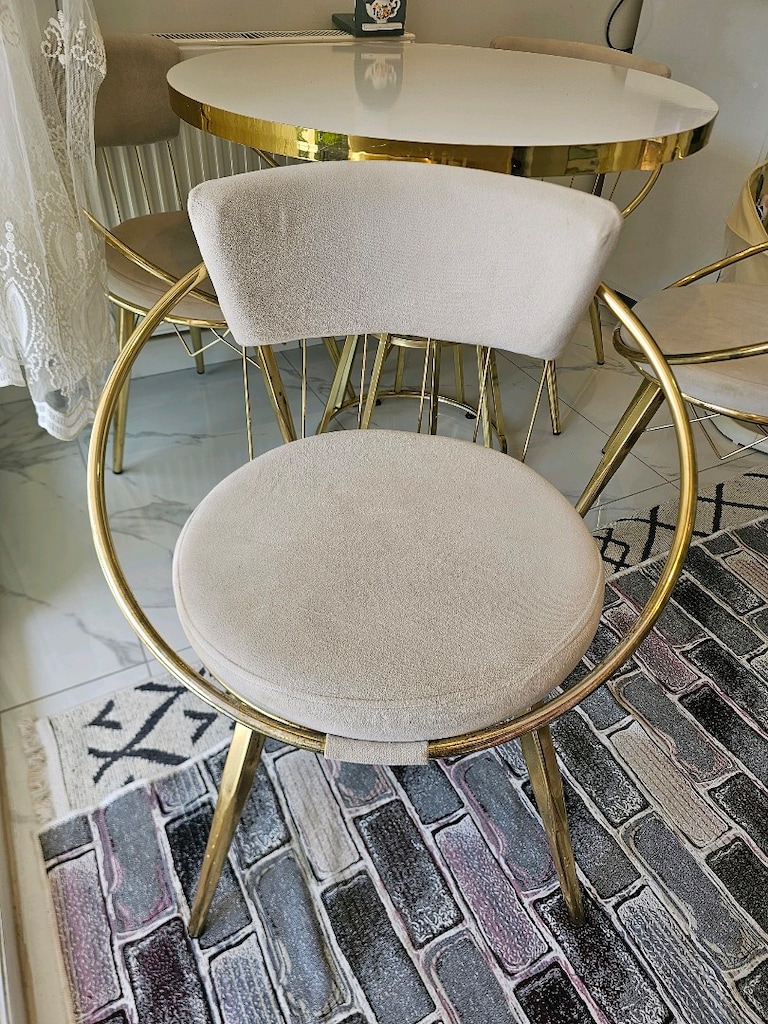 Şık Beyaz Gold Masa + 4 Sandalye Takımı - 3