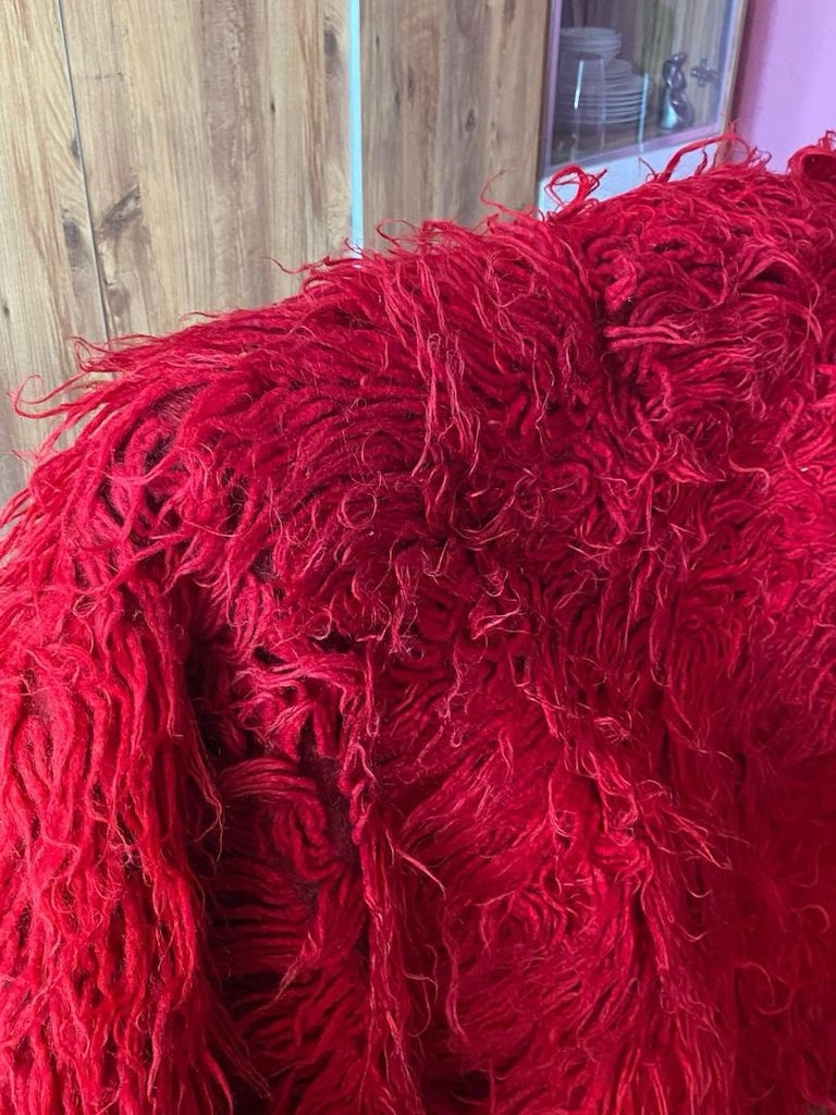 Nostaljik Canlı Kırmızı Yambol Battaniye / Peluş Koltuk Örtüsü - 5