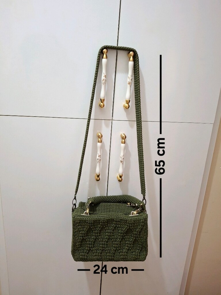 Haki Yeşili El Örgüsü Çanta - 2