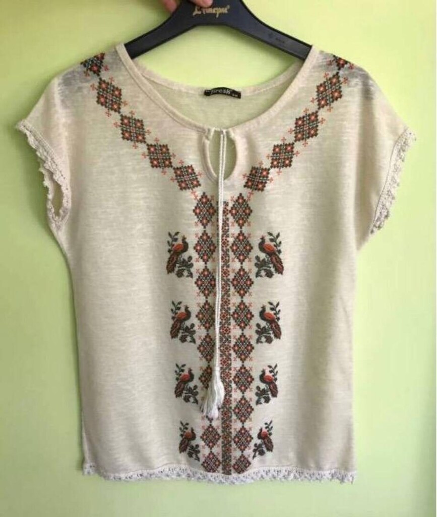 Etnik Bohem Desenli Bej Krem Tişört Tshirt - 2