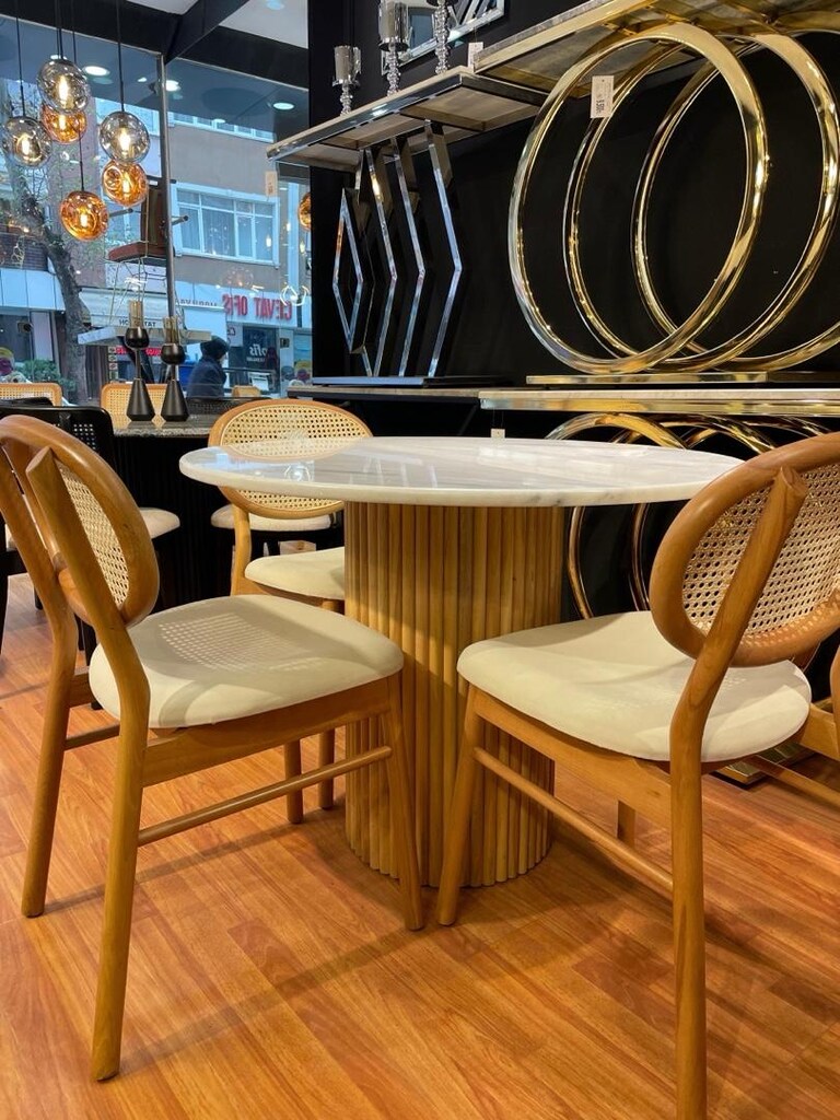 bohem miami takım yuvarlak mermer masa ahşap hazeranlı sandalye - 2