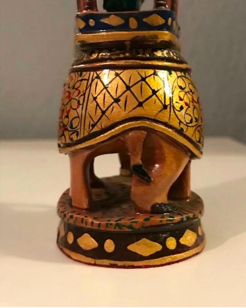 Vintage Ahşap El Oyması El Boyama Fil Kraliyet Arabası Biblo - 7