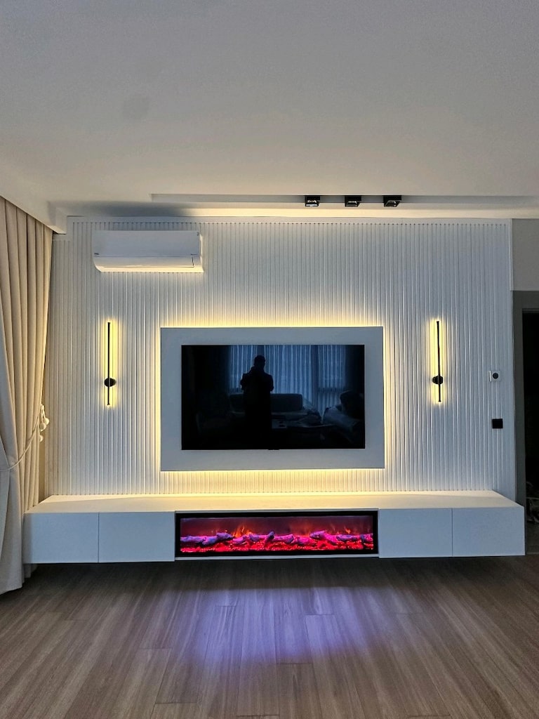 Duvar Panelli TV Ünitesi ve Kitaplık Şömineli TV ünitesi evdekor - 5