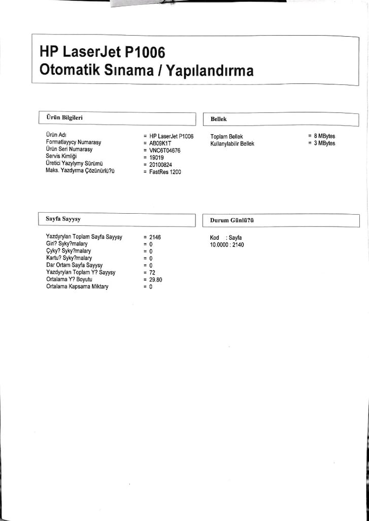 HP LaserJet P1006 / Sadece 2146 Sayfada / Sıfırdan Farksız Çiziksiz - 2