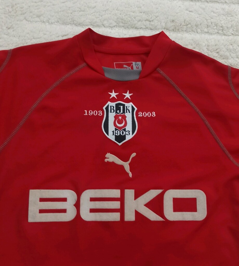 2002-2003 Zago Orijinal Beşiktaş 100. Yıl Deplasman Forma Puma Kırmızı - 3
