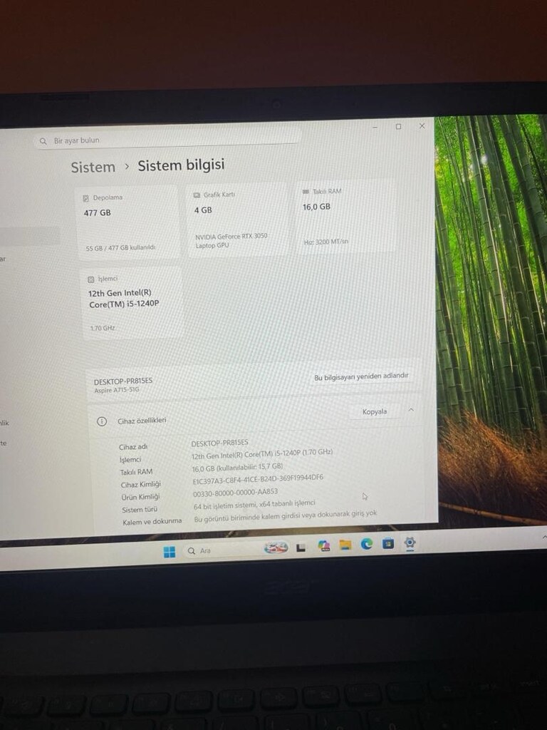 ASPİRE 7 i5 12.nesil 3050 16gb ipad takaslı - 2