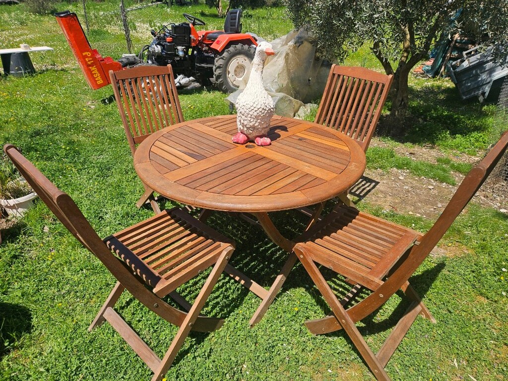 Katlanır Tik ağacı masa sandalye sıfır gibi plaj şemsiye gölgelik koy - 4