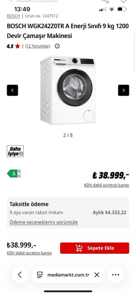 Bosch WGK242Z0TR 9kg 1200 devir çamaşır makinesi - 6