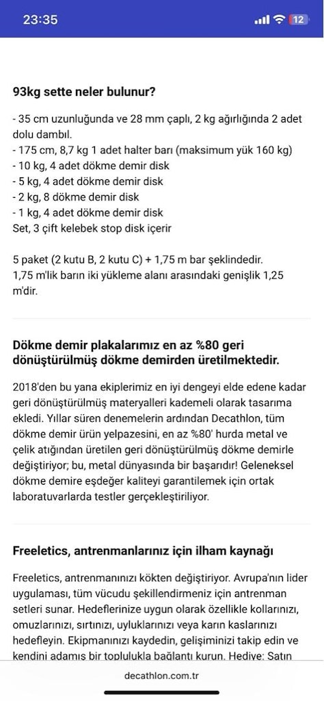 Decathlon Domyos 175 cm Halter Barı + 4x10 kg Döküm Plaka (48,7 kg) - 10