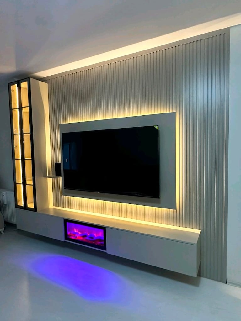 Duvar Paneli Ahşap Duvar Paneli MDF Dekorasyonu şömineli TV ünitesi - 5