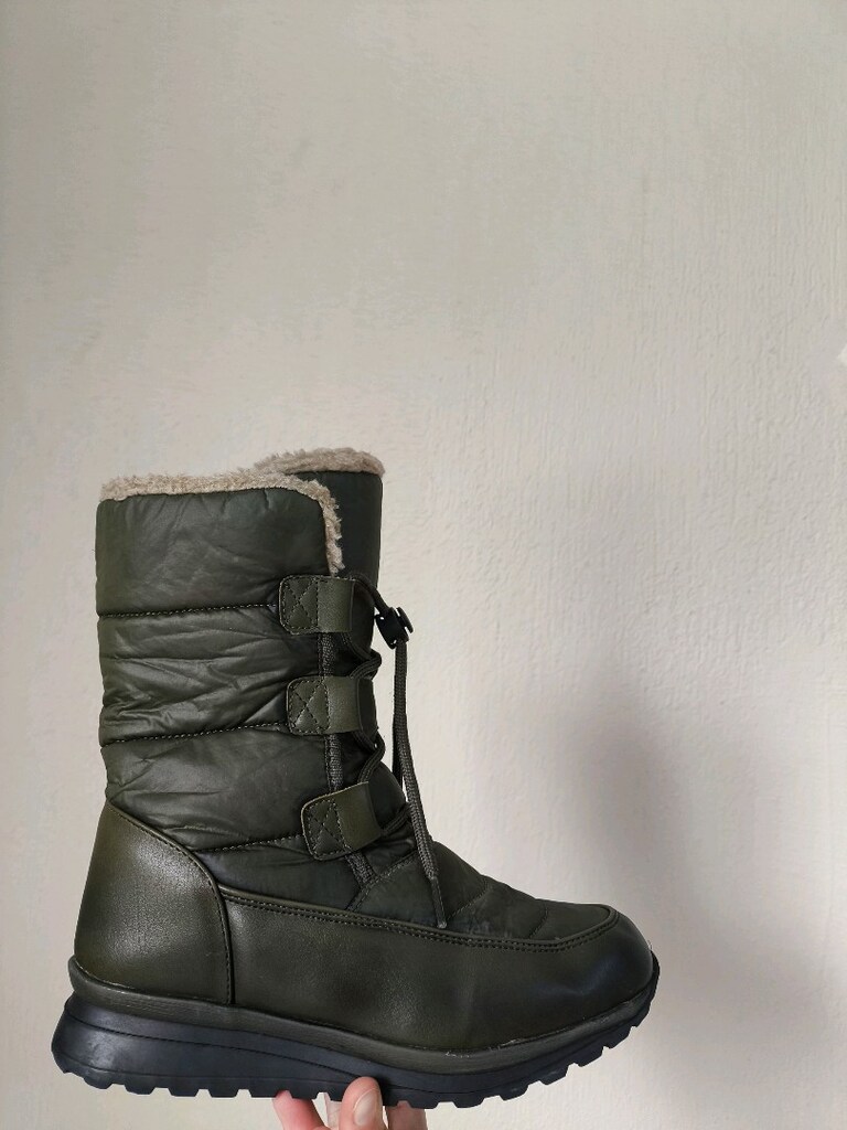 Haki Deri Detaylı Peluşlu Kışlık Bot - 3