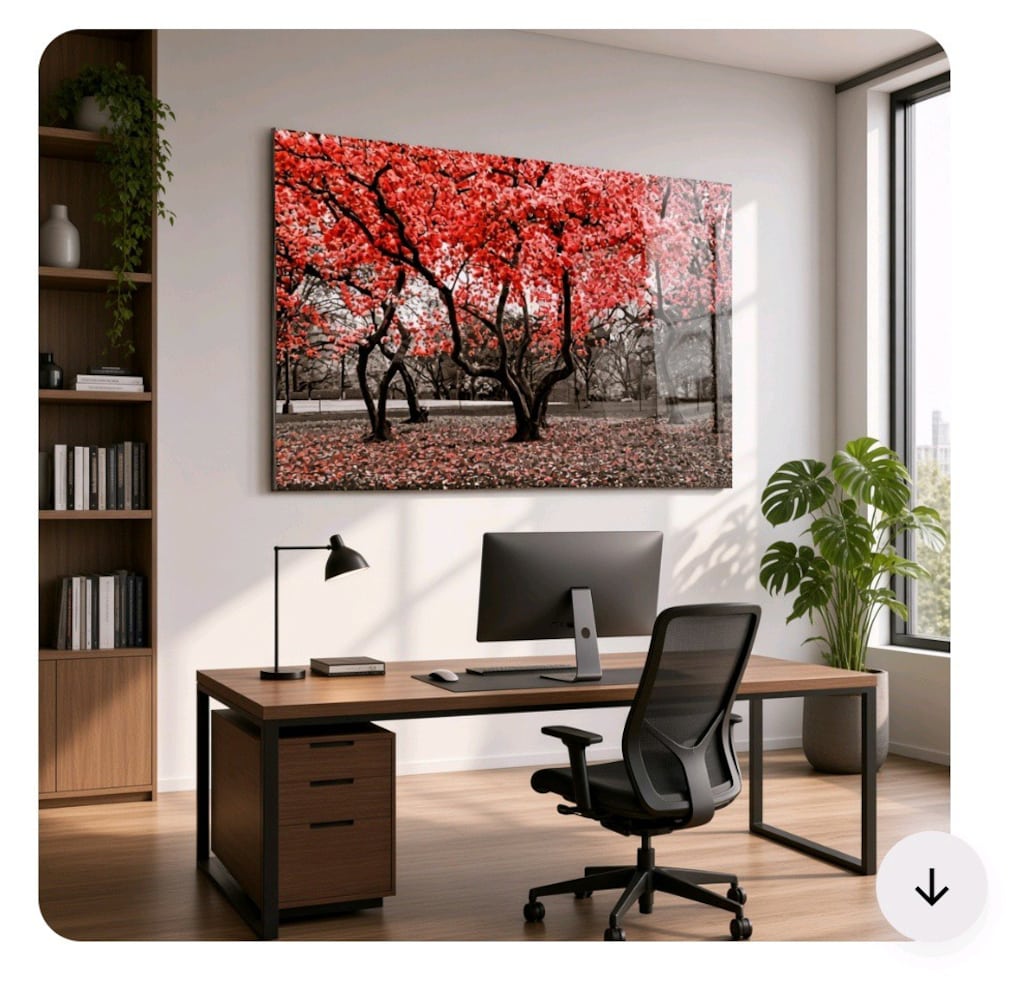 Kırmızı Çiçekli Ağaç Manzarası – Dekoratif Temperli Cam Tablo - 4