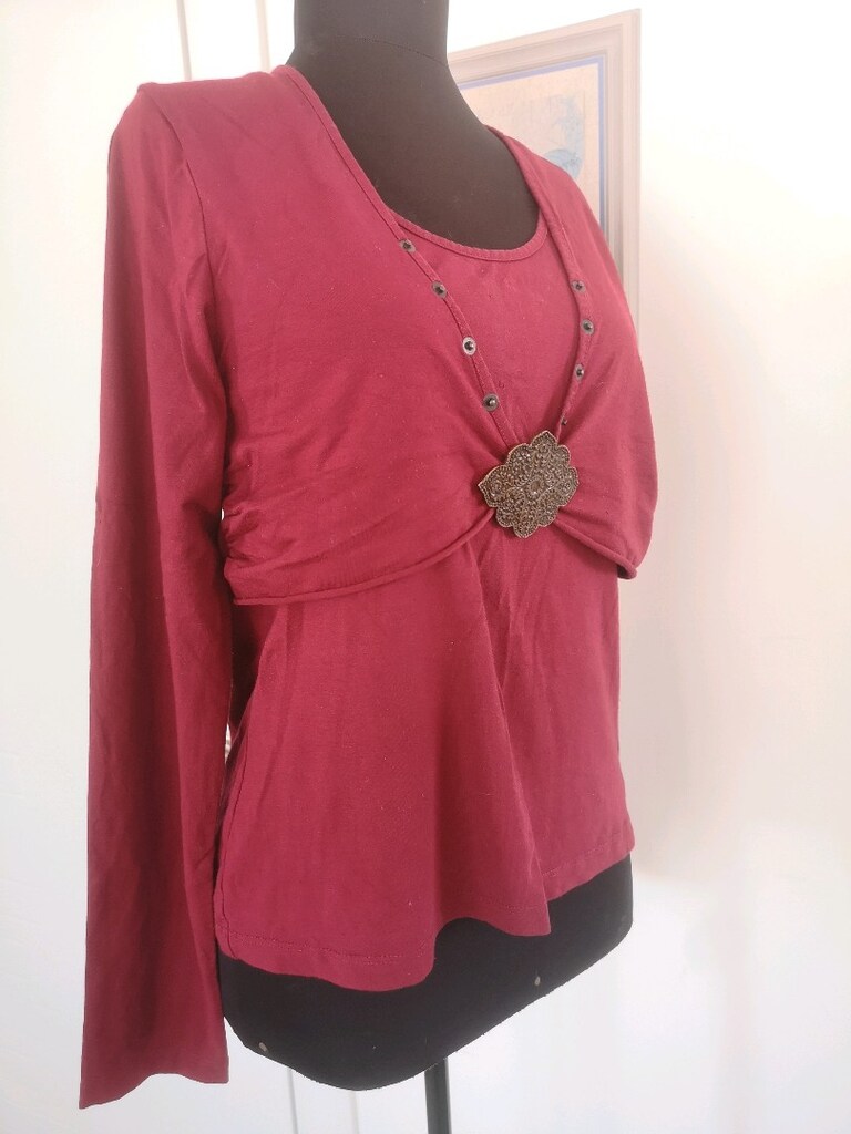 Bordo Katmanlı U Yakalı Kadın Bluz — görsel 4/7