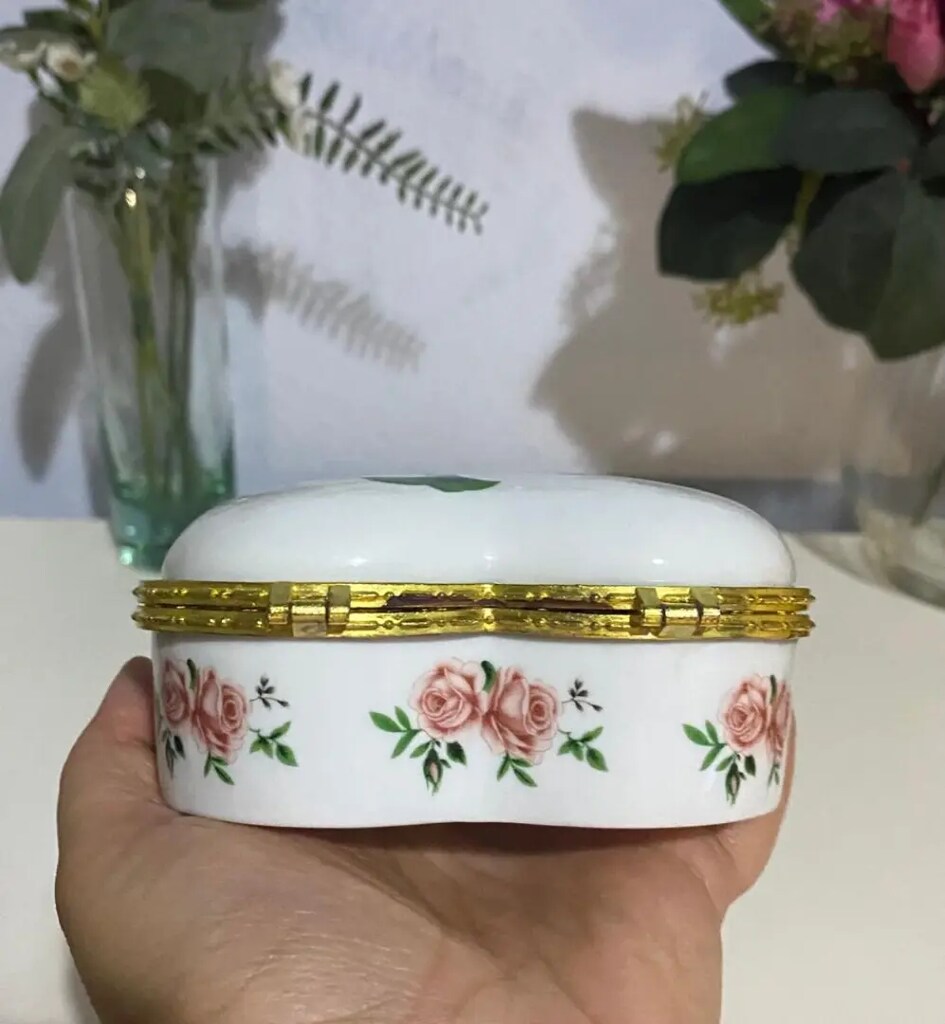 Vintage Büyük Boy Kalp Porselen Bonboniere & Takı Kutusu - 11