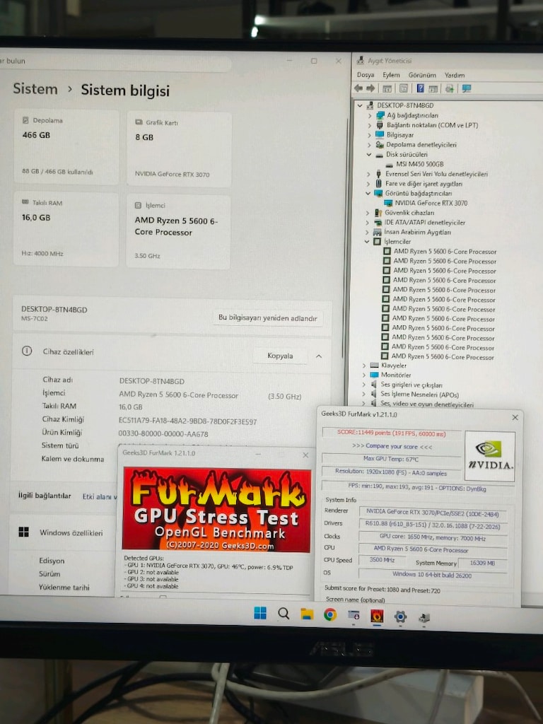 RTX 3070 RYZEN 5 5600 16GB RAM 500GB M2SSD 800W AKVARYUM KASA - 6
