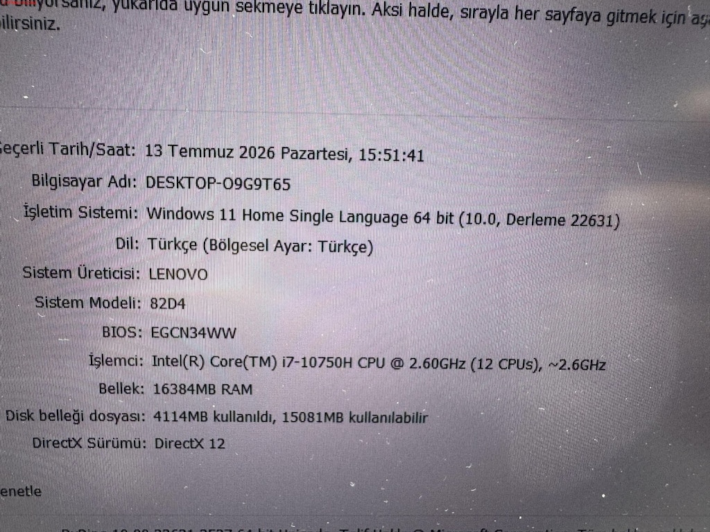 LENOVO GAMİNG İ7 10. NESİL 16 GB RAM 512 NVME GTX 1650 Tİ - 4