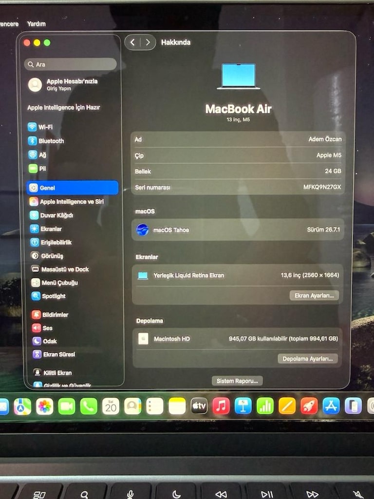 MacBook Air / M5 / 13 inç / 24 GB Ram / 1 TB Ssd - 2