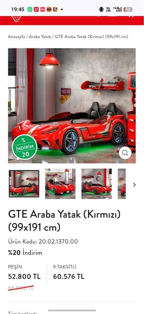 ÇİLEK GTE ARABA YATAK (KIRMIZI) VE BAMBOO YATAK TAKIM HALİNDE