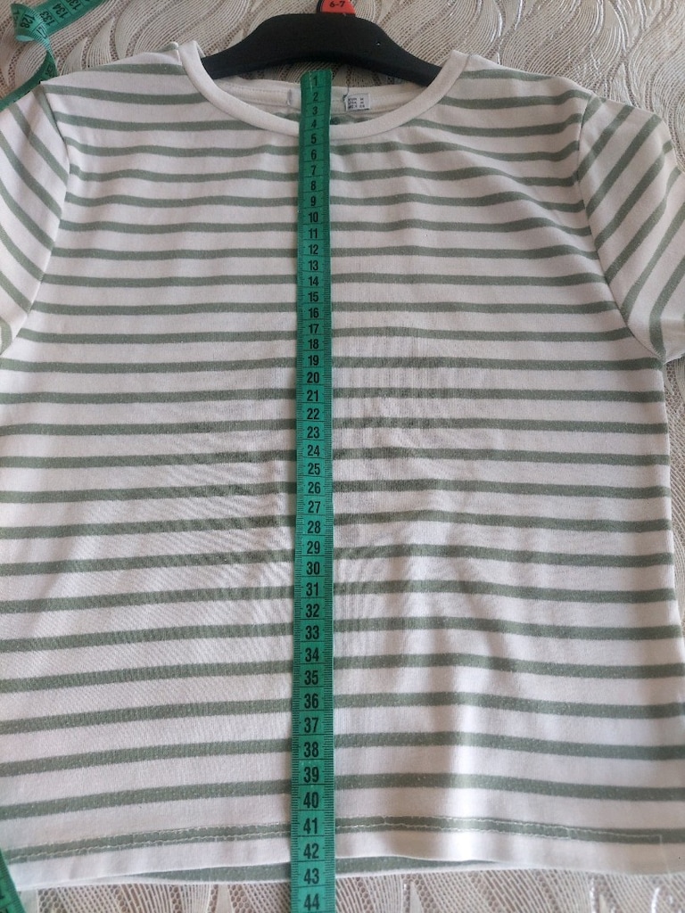 Bayan Yeşil çizgili Çizgili Crop Tişört - 9