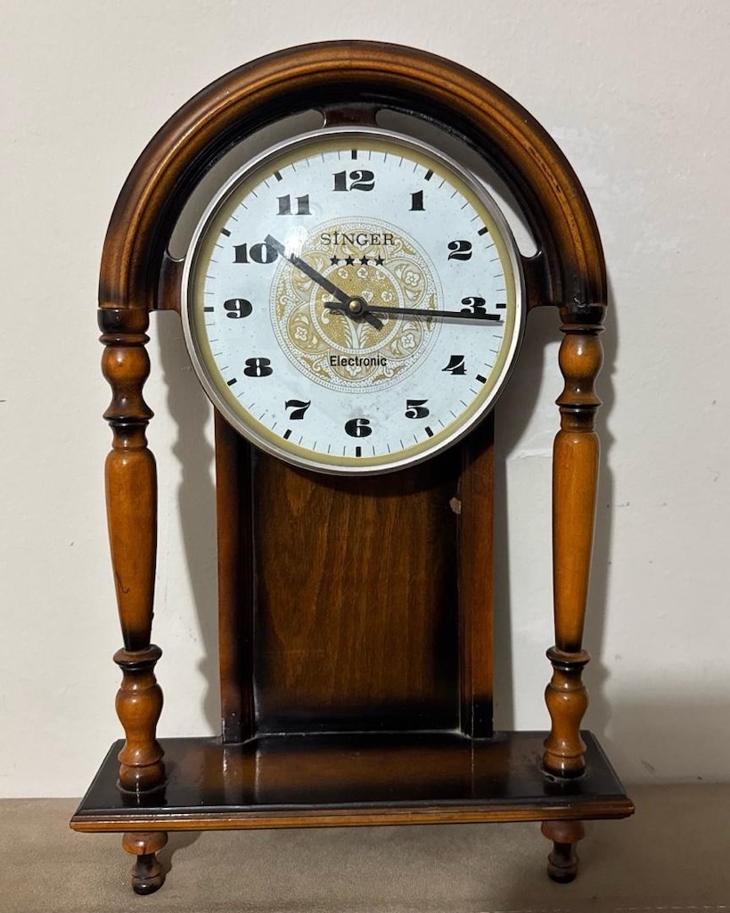 Vintage Singer Ahşap Dekoratif Quartz Duvar Saati - 3