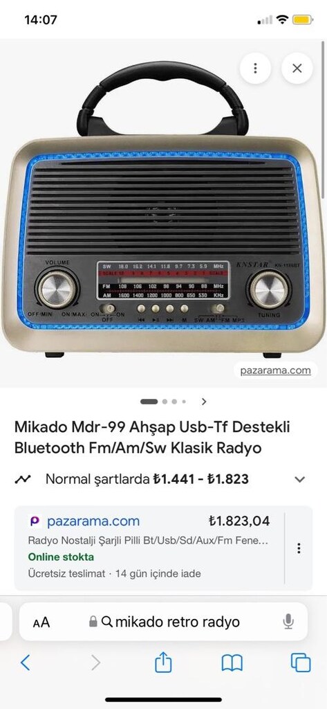 KAPALI KUTU~RADYO NOSTALJİ ŞARJLI PİLLİ BT/USB/SD/AUX/FM FENERLİ - 3