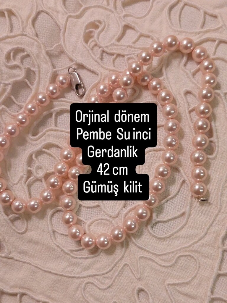 GERCEK SU INCI KOLYE SOMON RENKTE VİNTAGE SANDİKTAN 42CM GÜMÜŞ KİLİTLİ - 2