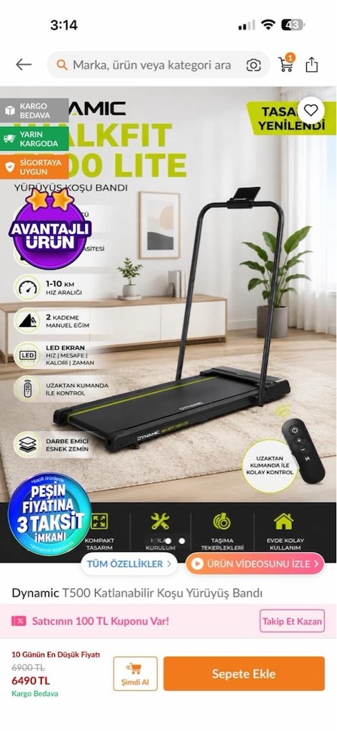 DYNAMIC T500 KATLANABİLİR KOŞU YÜRÜYÜŞ BANDI - 3