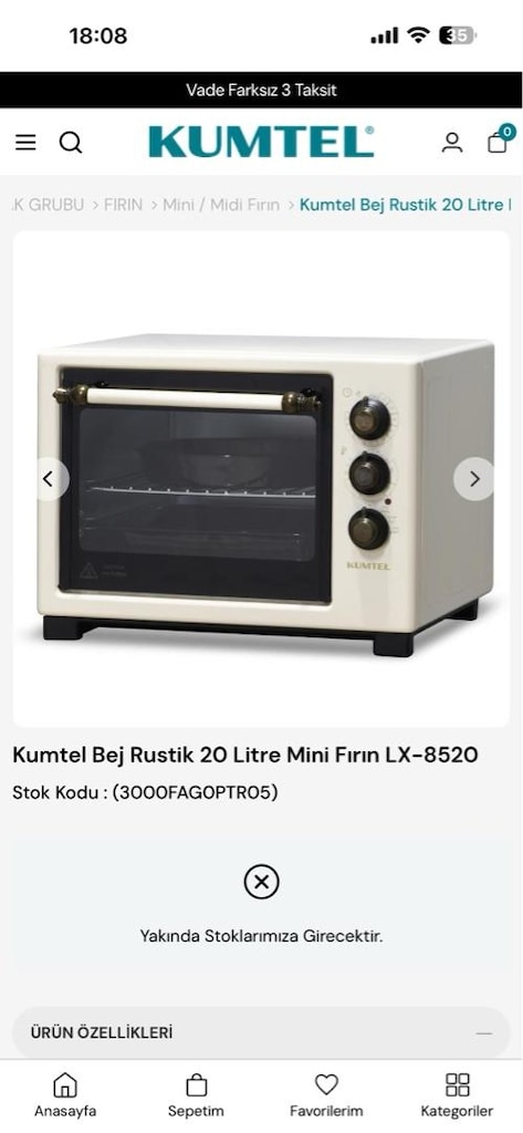 Kumtel Siyah Rustik 20 Litre Mini Fırın LX-8520 - 10