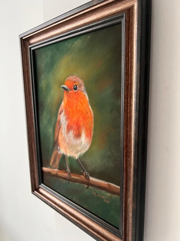 Orijinal Soft Pastel Kızılgerdan (Robin) Kuşu Tablosu 18x24 cm El Yapı - 2