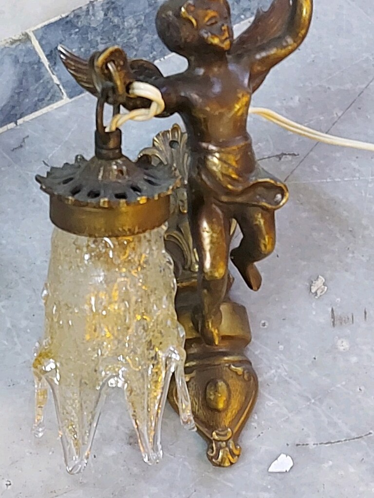 Pirinç Döküm Melek Figürlü, Özel Camlı Çift Aplik (Kusursuz - 6