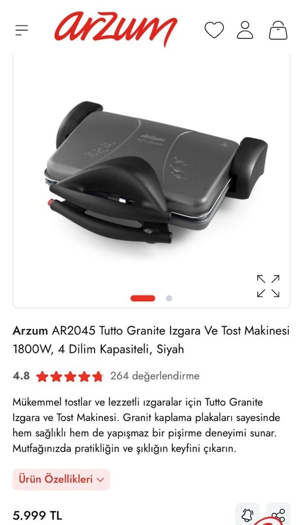 Arzum AR2045 Tutto Granite Izgara ve Tost Makinesi - 5