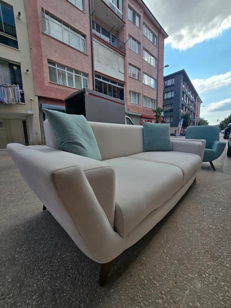 Temiz Modern 3+3+1+1 Koltuk Takımı (Açık Gri & Turkuaz) - 2